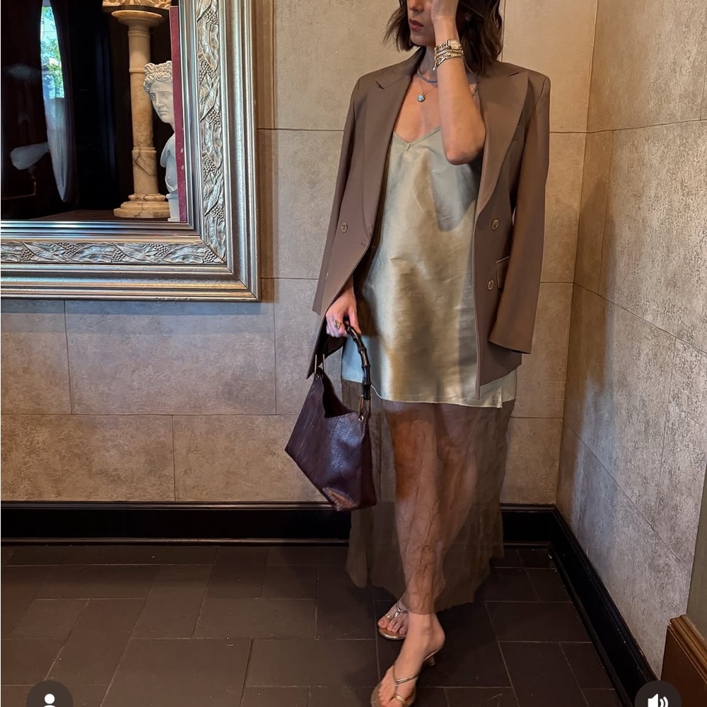 Chan Luu Olive Green Silk La Isla Taffeta And Mesh Slip Dress